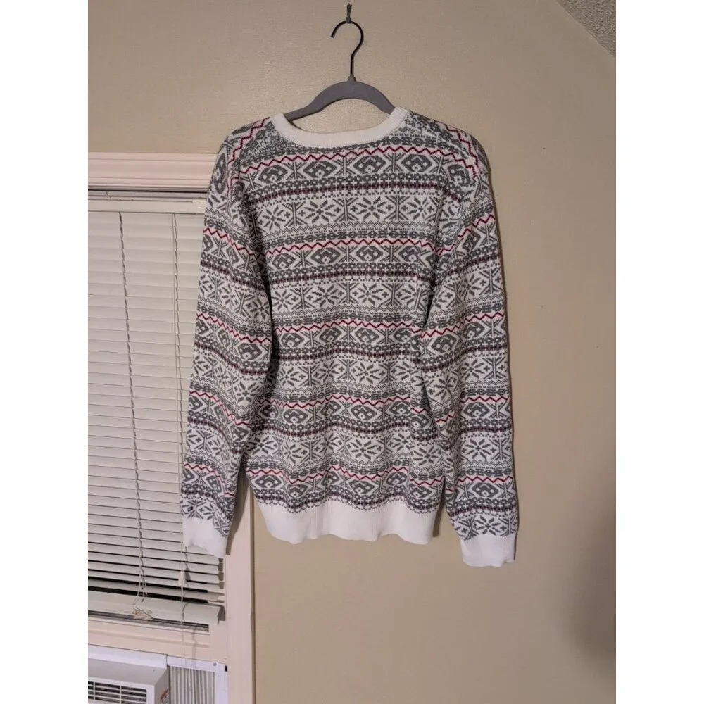 Tommy Hilfiger Joyce Fair Isle Sweater Men’s XL Gray White Red Crewneck - Picture 4 of 6